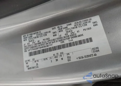 2017 Ford F-250 Xlt из США, поврежденный, VIN 1FT7W2BT0HEB38717